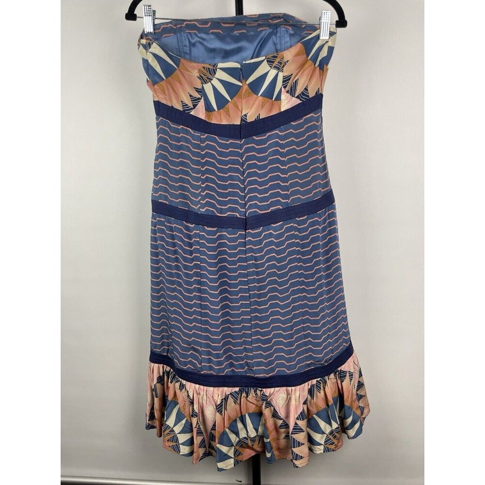 Plenty Tracy Reese Multicolor Boho Strapless 100% Silk Ruffle Hemβ Dress Size 4 - Picture 4 of 8